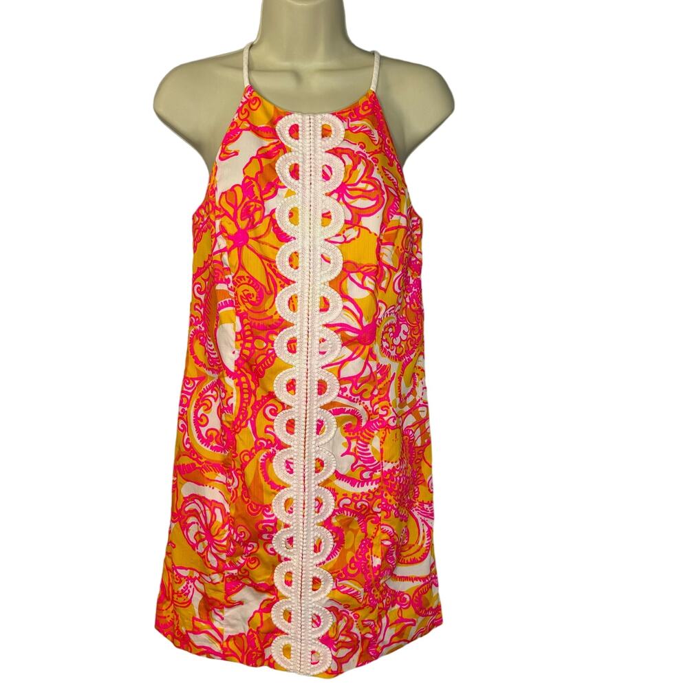 Lilly Pulitzer Annabelle Sunshine Yellow Sea And Be Seen Lace Shift Dress Sz 2 - Picture 2 of 10